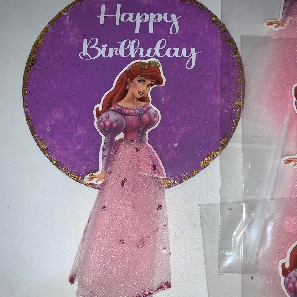 Princess Ariel Themed Birthday Cake Toppers with 6 cupcake toppers